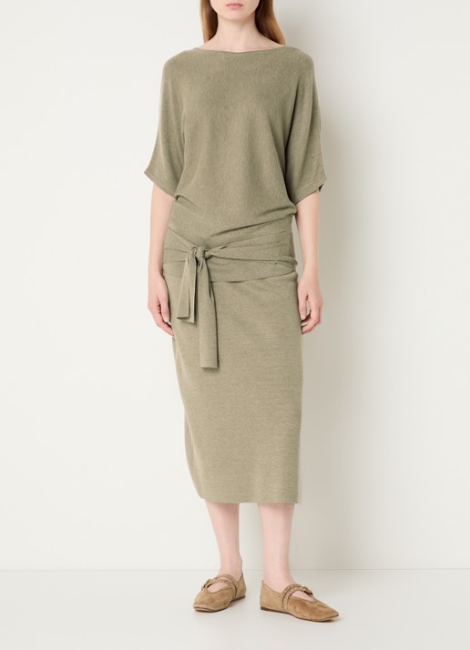 Expresso Fijngebreide pullover in wolblend met strikceintuur - voorkant 3 beige