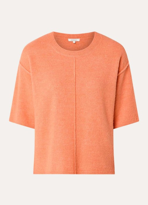 Expresso Fijngebreide top in alpaca wolblend - voorkant abrikoos