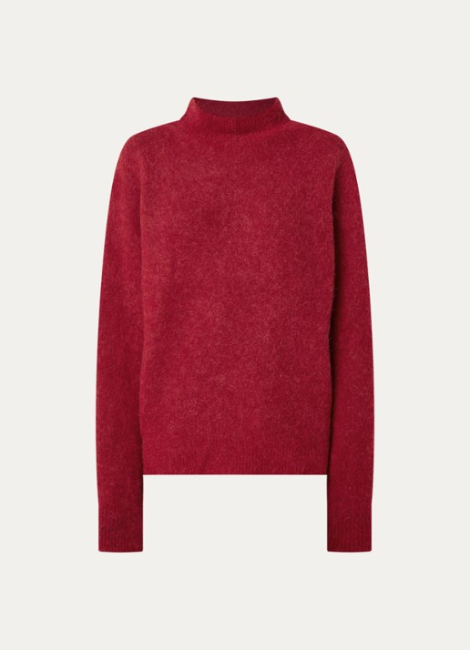 Expresso Fijngebreide trui in alpaca wolblend met opstaande kraag - voorkant rood