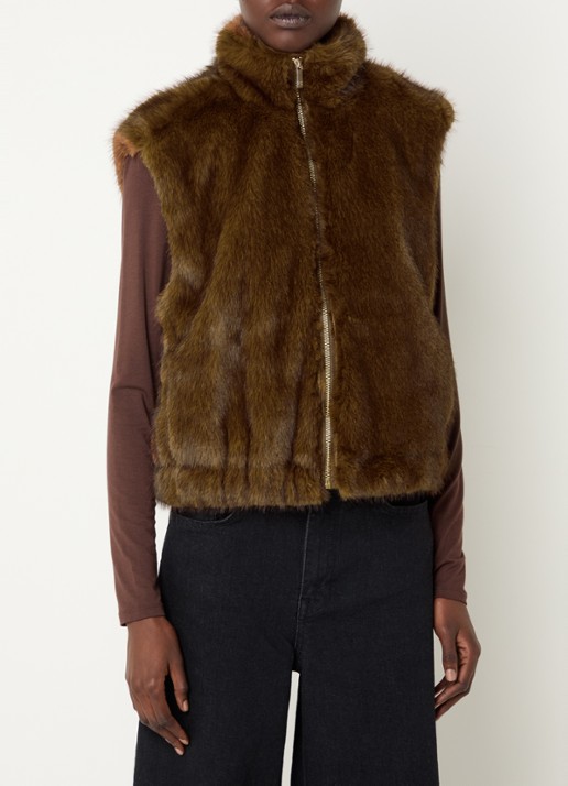 Expresso Gilet van imitatiebont met opstaande kraag - detail camel