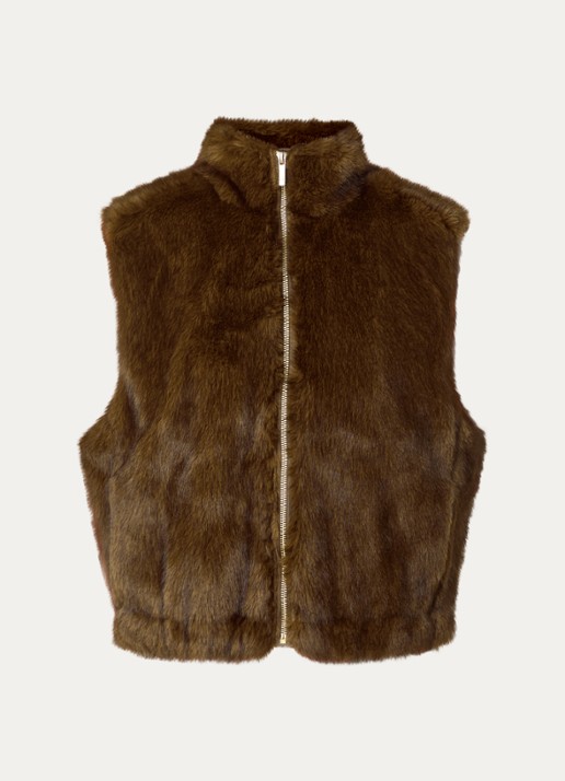 Expresso Gilet van imitatiebont met opstaande kraag - voorkant 3 camel
