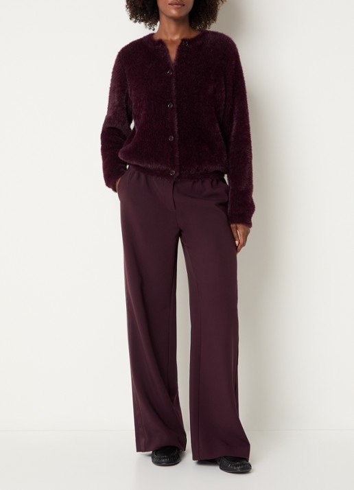 Expresso Grofgebreid vest van imitatiebont - voorkant 4 aubergine