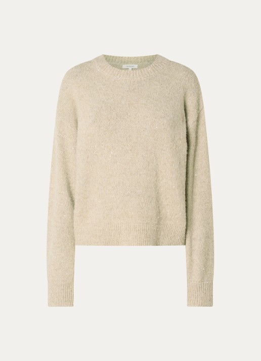 Expresso Grofgebreide trui in wolblend met strass - voorkant beige