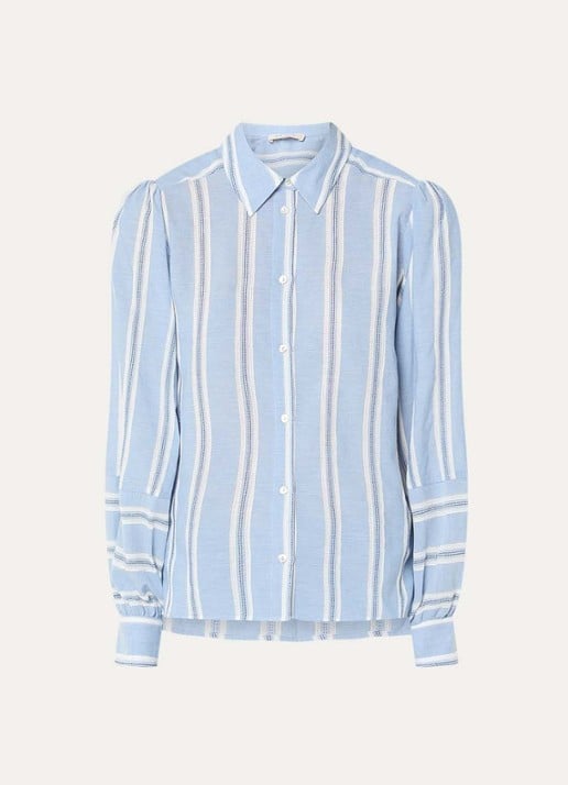 Expresso Helia blouse met streepprint - voorkant 2 staalblauw