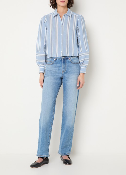 Expresso Helia blouse met streepprint - voorkant 3 staalblauw