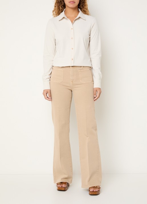 Expresso High waist flared fit chino met steekzakken - voorkant 4 beige
