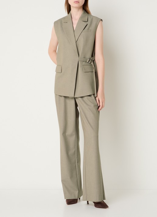 Expresso High waist flared fit pantalon met steekzakken - voorkant 3 donkerbeige
