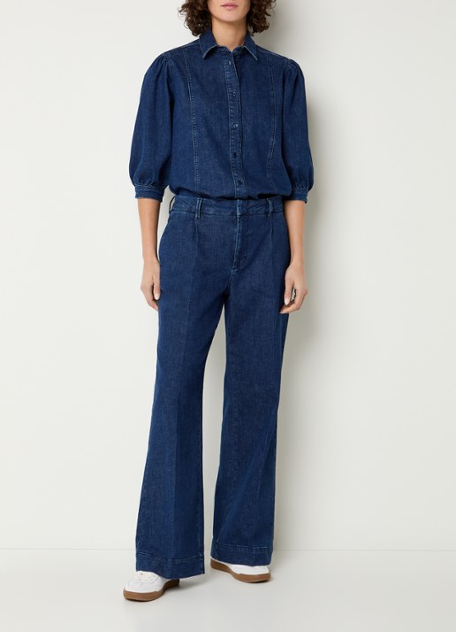 Expresso High waist flared jeans met donkere wassing - voorkant 3 indigo