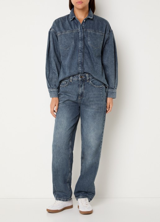 Expresso High waist straight fit jeans met medium wassing - voorkant 2 indigo