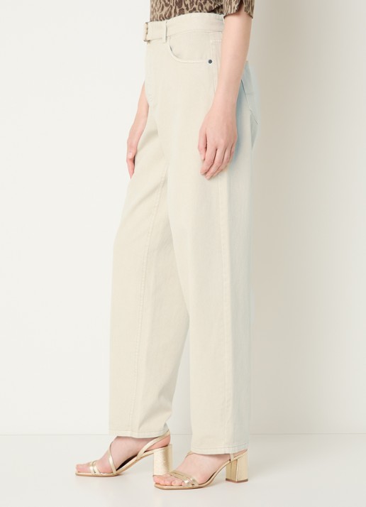 Expresso High waist straight leg jeans met gekleurde wassing en ceintuur - detail 5 beige
