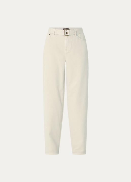 Expresso High waist straight leg jeans met gekleurde wassing en ceintuur - voorkant 2 beige