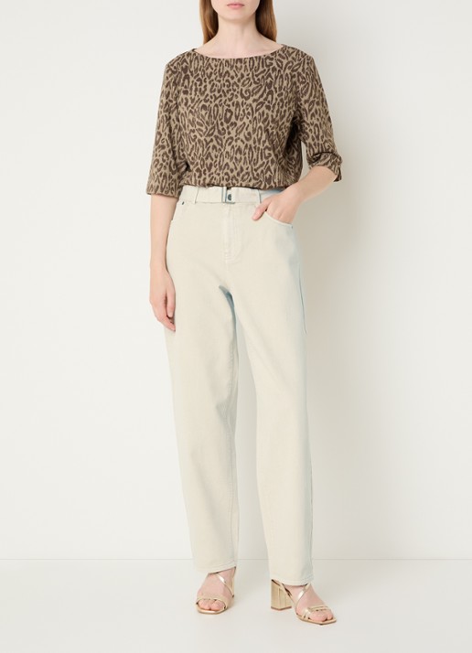 Expresso High waist straight leg jeans met gekleurde wassing en ceintuur - voorkant 3 beige