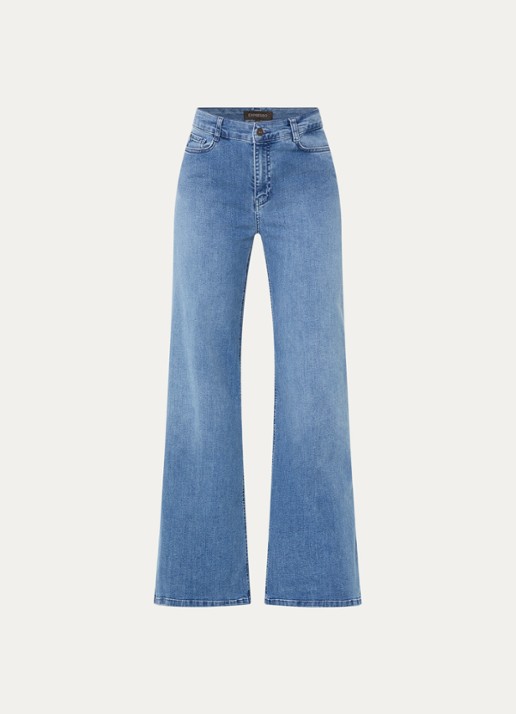 Expresso High waist wide leg jeans met lichte wassing  - voorkant 4 indigo