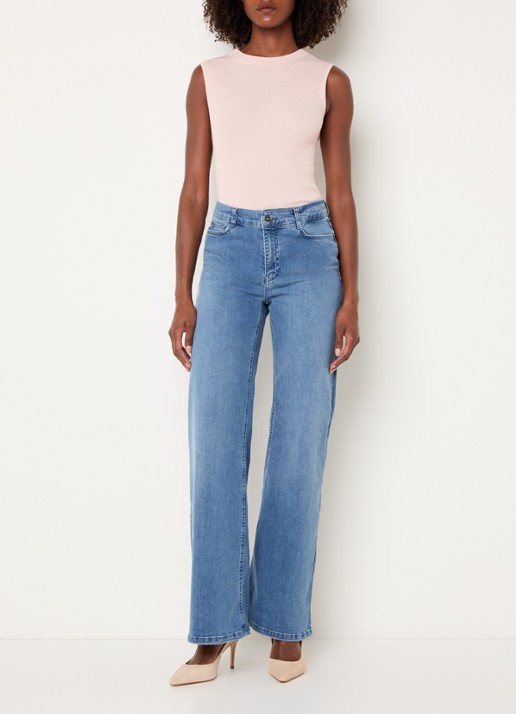 Expresso High waist wide leg jeans met lichte wassing  - voorkant 5 indigo
