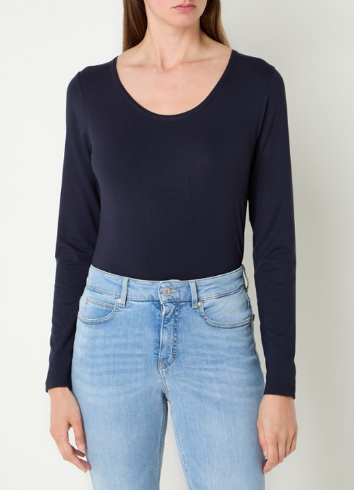 Expresso Longsleeve met ronde hals - detail donkerblauw