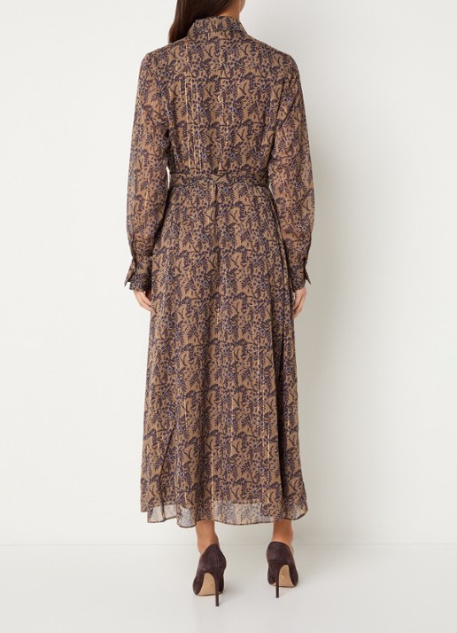 Expresso Maxi blouse jurk met print en strikceintuur - achterkant 2 lichtbruin