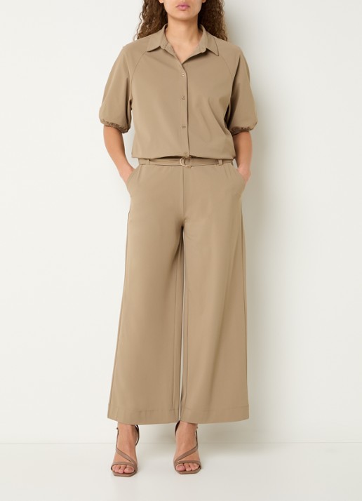 Expresso Mid waist loose fit pantalon met steekzakken - voorkant 4 lichtbruin
