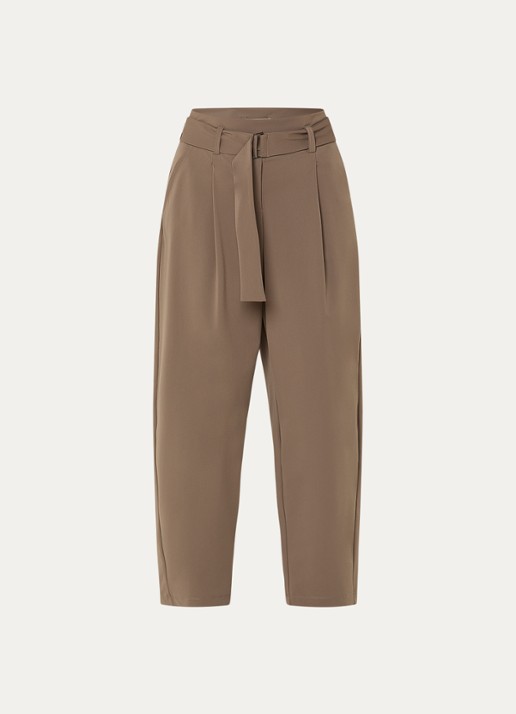 Expresso Mid waist straight fit cropped broek van travelstof met ceintuur - voorkant 3 bruin