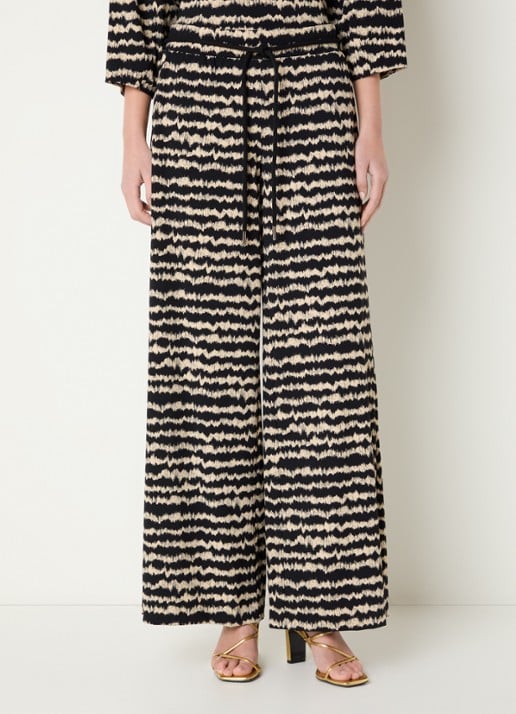 Expresso Mid waist wide fit broek met print - detail 3 zwart