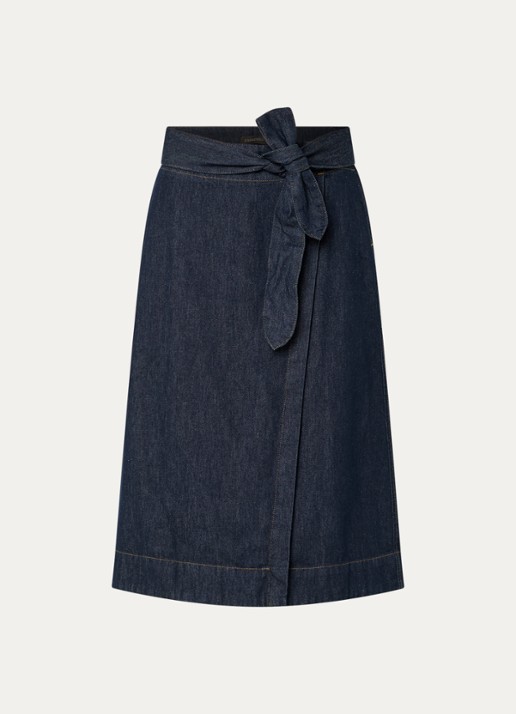 Expresso Midi rok van denim met strikceintuur - voorkant 3 indigo