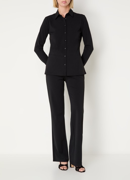 Expresso Noos blouse van travelstof - voorkant 2 zwart