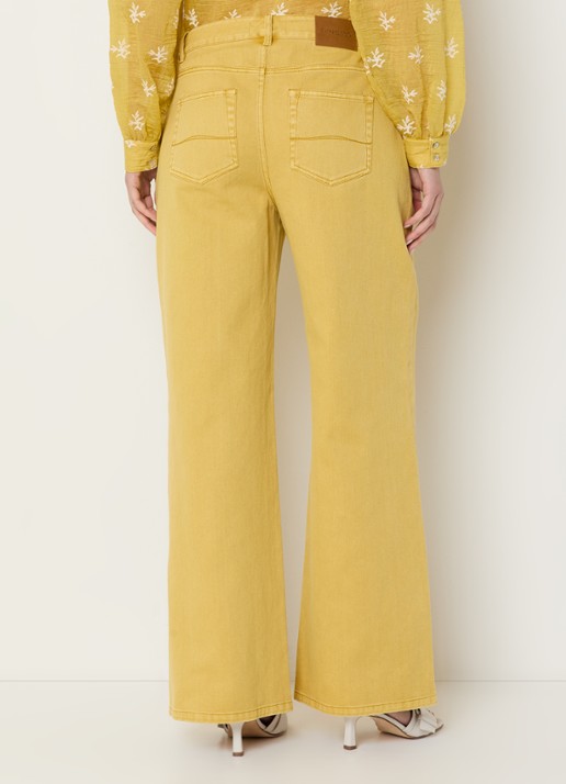 Expresso Rome high waist wide leg jeans met gekleurde wassing - achterkant okergeel