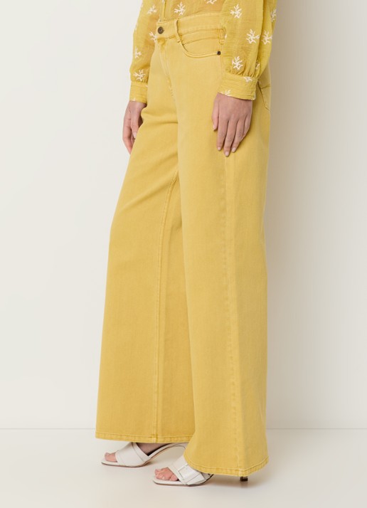 Expresso Rome high waist wide leg jeans met gekleurde wassing - detail 3 okergeel