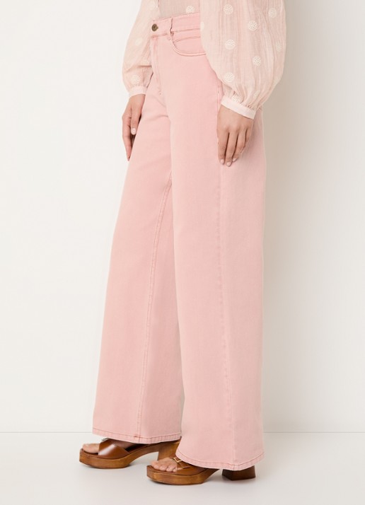 Expresso Rome high waist wide leg jeans met gekleurde wassing - detail 5 roze