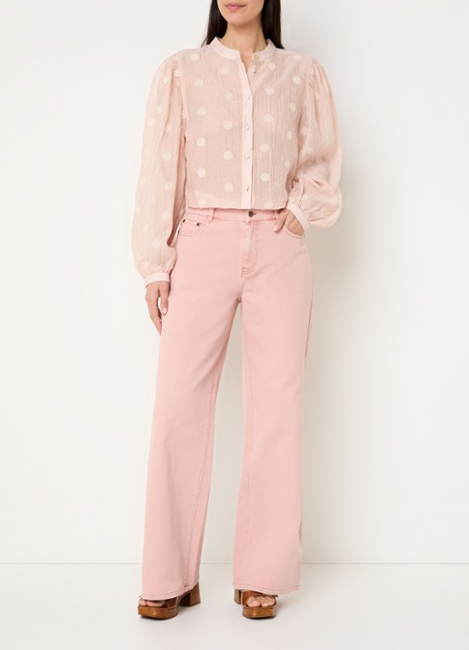 Expresso Rome high waist wide leg jeans met gekleurde wassing - voorkant 3 roze