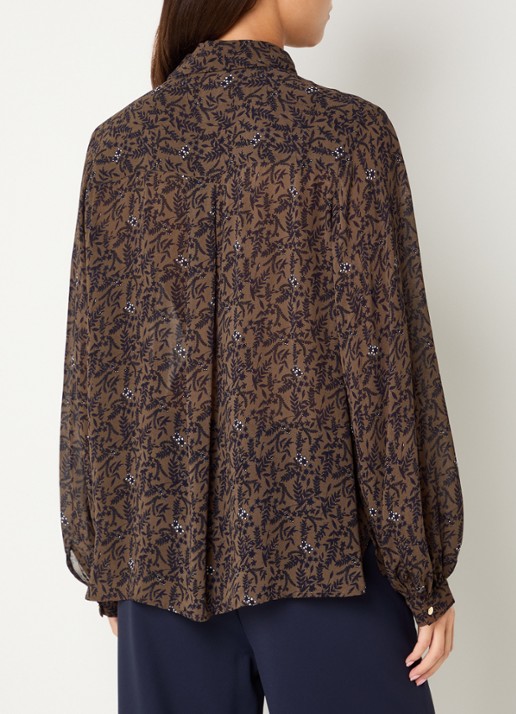 Expresso Semi-transparante blouse met bladprint - achterkant 2 bruin