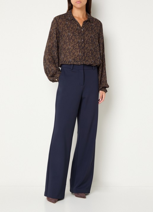 Expresso Semi-transparante blouse met bladprint - voorkant 4 bruin