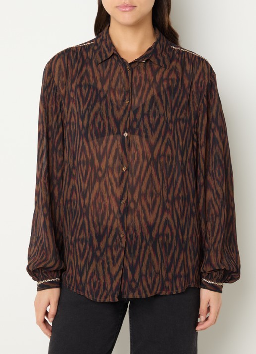 Expresso Semi-transparante blouse met grafische print - detail bruin