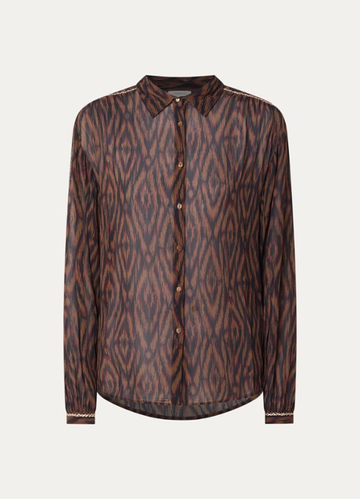 Expresso Semi-transparante blouse met grafische print - voorkant 3 bruin