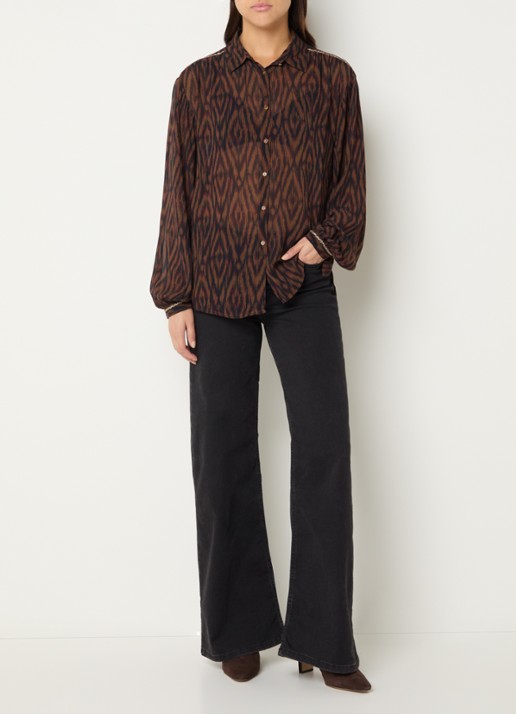 Expresso Semi-transparante blouse met grafische print - voorkant 4 bruin