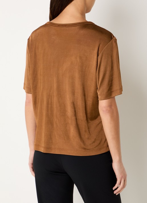 Expresso T-shirt met glanzende finish - achterkant camel
