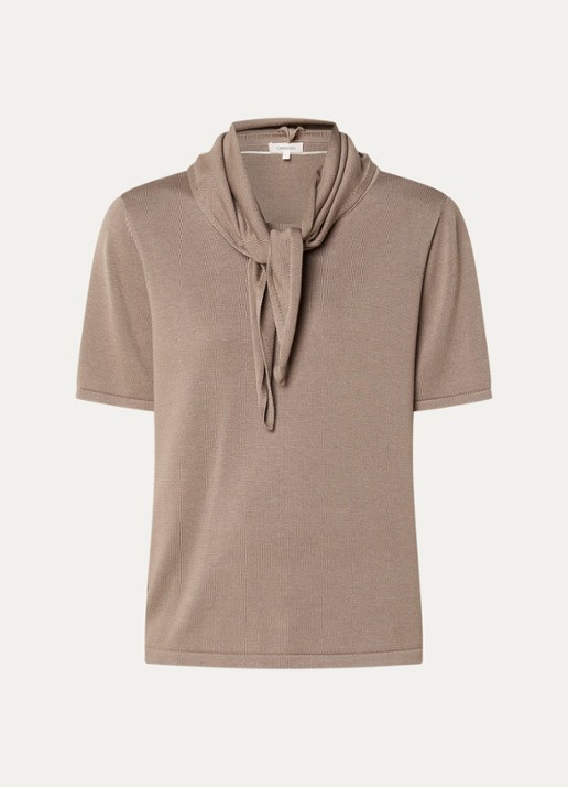 Expresso T-shirt met sjaalkraag - voorkant 2 zand