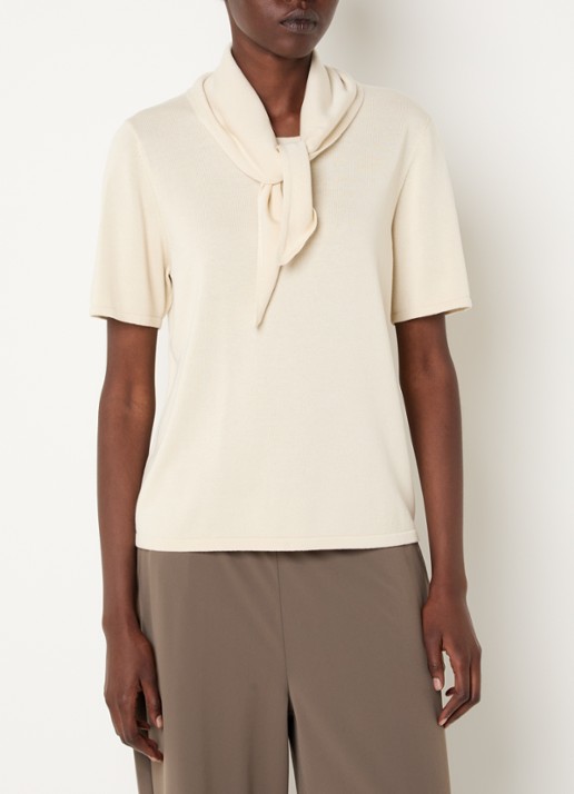 Expresso T-shirt met sjaalkraag - detail vanillegeel