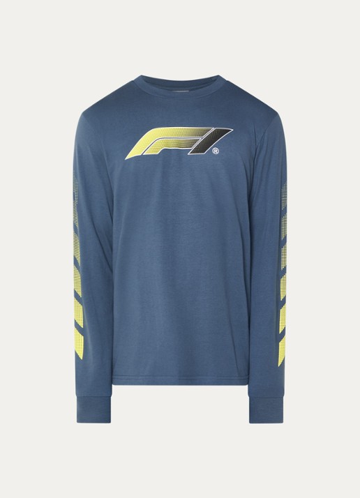 F1 Victory longsleeve met logo- en backprint - voorkant staalblauw