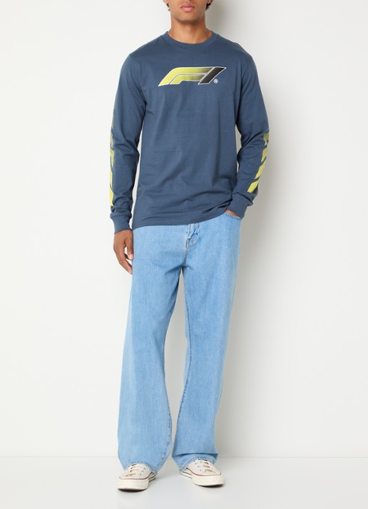 F1 Victory longsleeve met logo- en backprint - voorkant 2 staalblauw