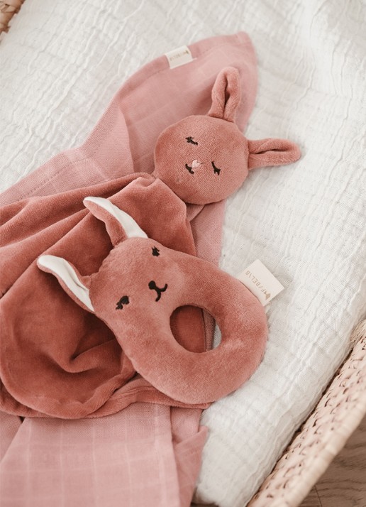 Fabelab Bunny knuffeldoekje 32 cm - voorkant 3 oudroze