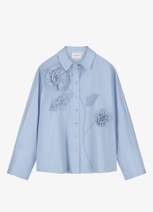 Fabienne Chapot Alex blouse met bloemenapplicaties - voorkant lichtblauw
