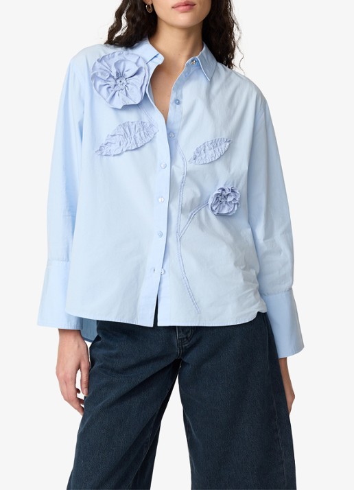 Fabienne Chapot Alex blouse met bloemenapplicaties - detail 5 lichtblauw