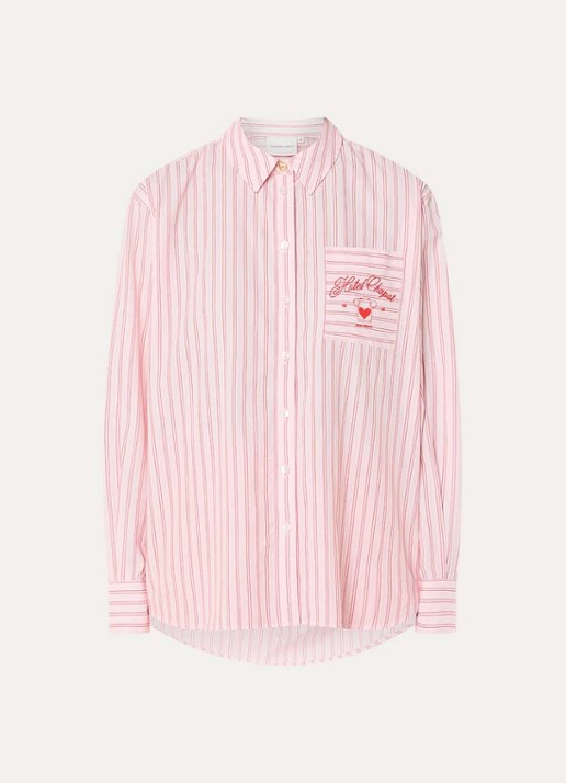 Fabienne Chapot Alex blouse met streepprint en borstzak - voorkant 2 lichtroze
