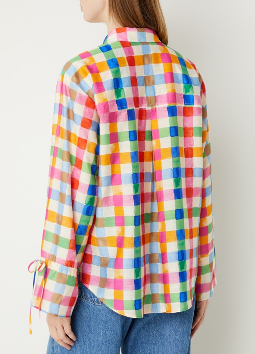 Fabienne Chapot Alicia blouse in linnenblend met ruitdessin  - achterkant roze