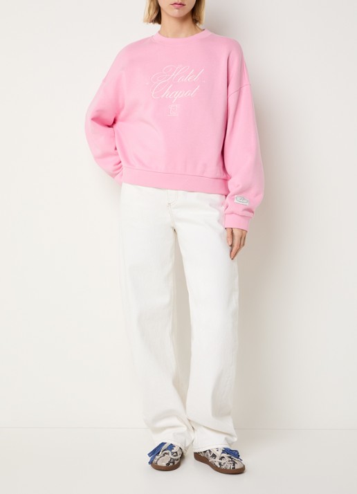 Fabienne Chapot Amy sweater met logborduring - voorkant 3 roze