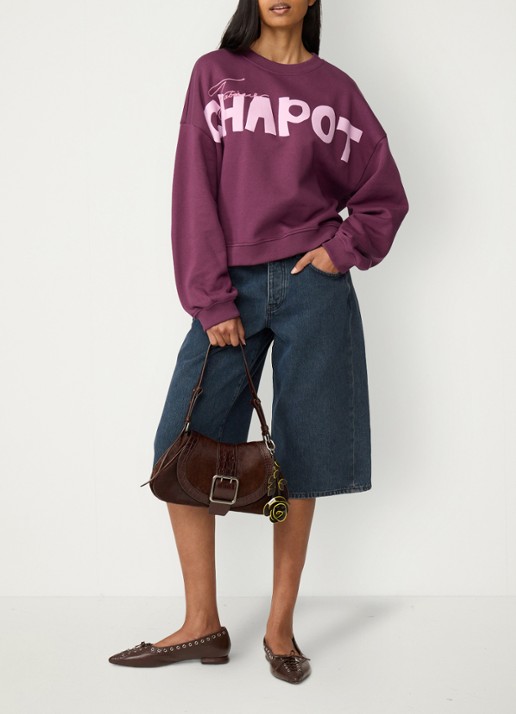 Fabienne Chapot Amy sweater met logoprint - voorkant 5 paars