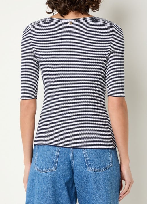 Fabienne Chapot Anouk ribgebreide top met streepprint - achterkant 2 donkerblauw