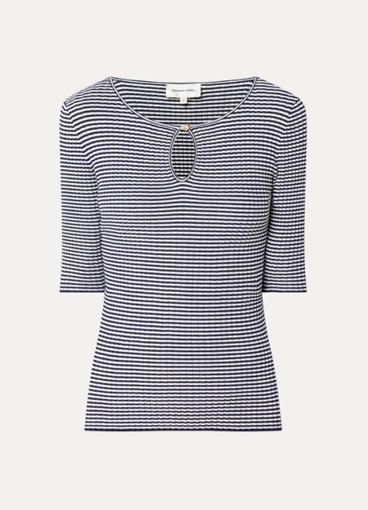 Fabienne Chapot Anouk ribgebreide top met streepprint - voorkant 3 donkerblauw