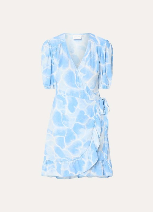 Fabienne Chapot Ariel mini tuniekjurk met print en strikceintuur - voorkant 3 lichtblauw