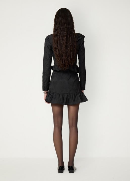 Fabienne Chapot Arlo mini rok met jacquard dessin en ruches - achterkant 5 zwart